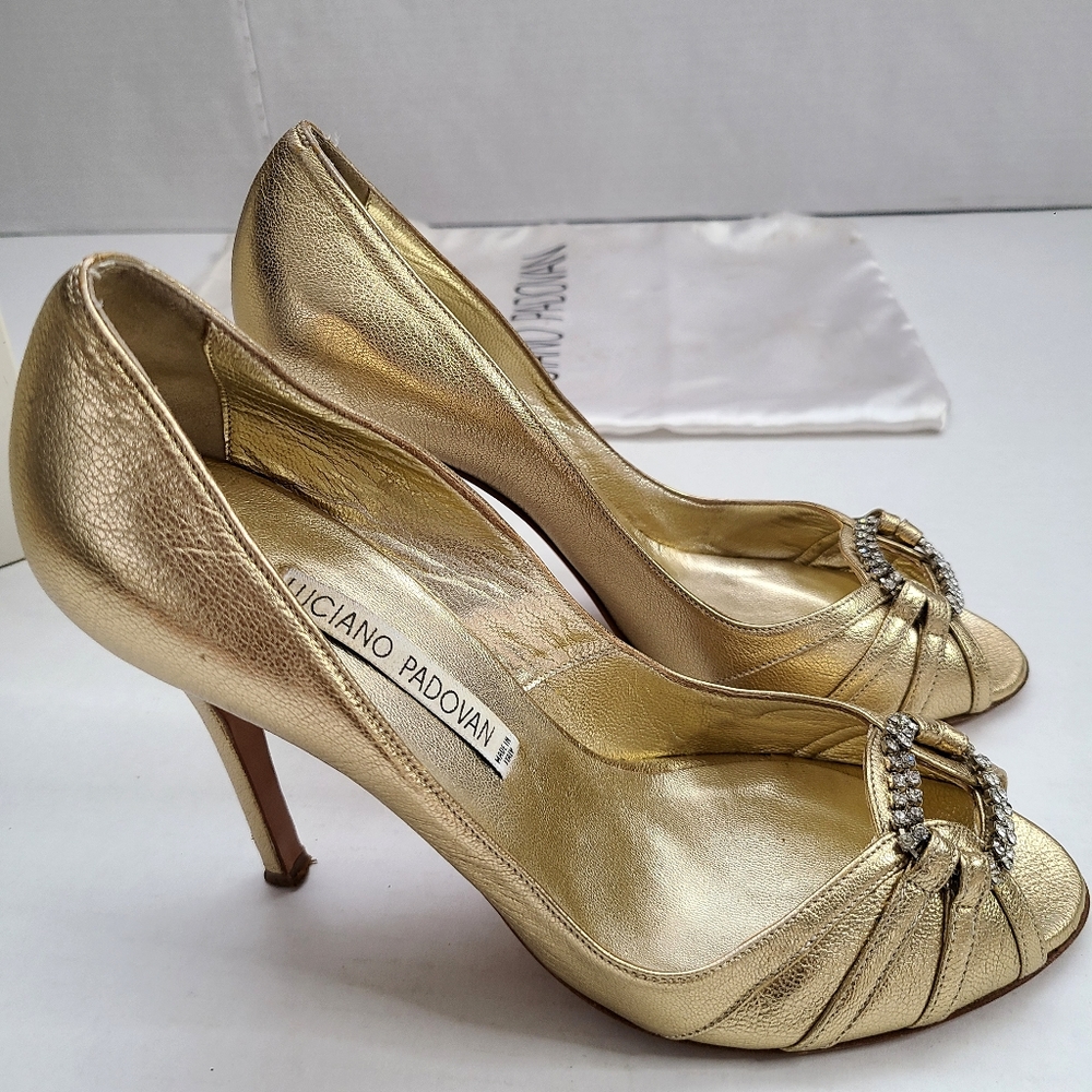 Luciano Padovan Metallic Gold Silk Oro Heel